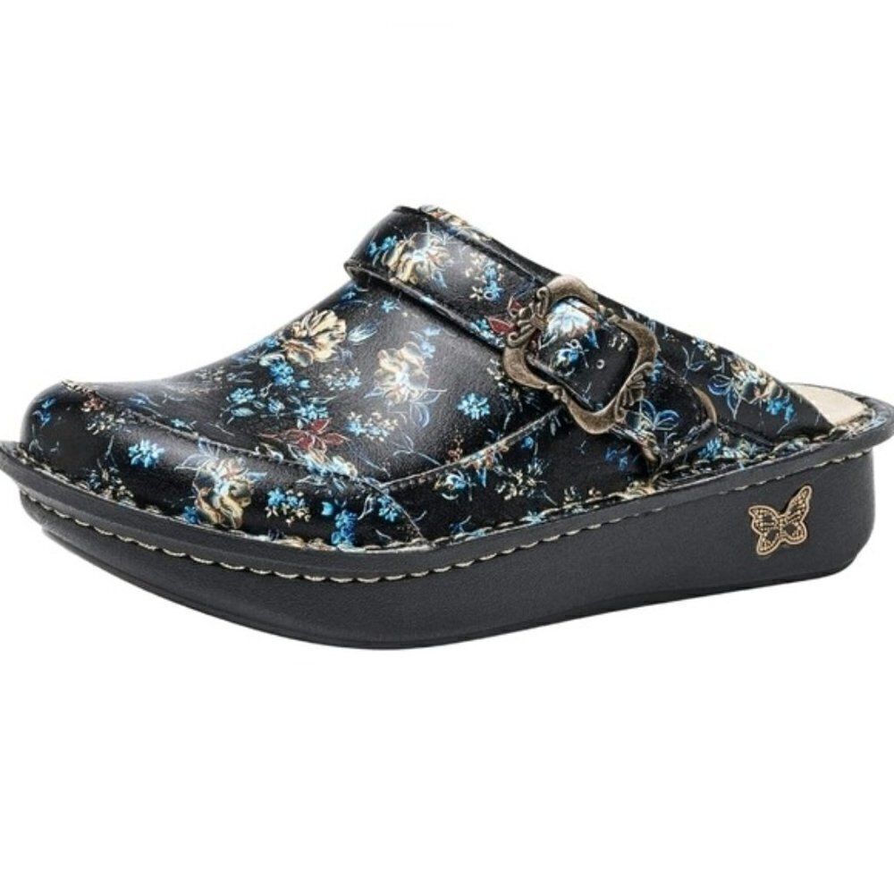 Alegria Sevelle Passionate‎ Floral Antique Brass Buckle Slip-on Slide Clog Mules